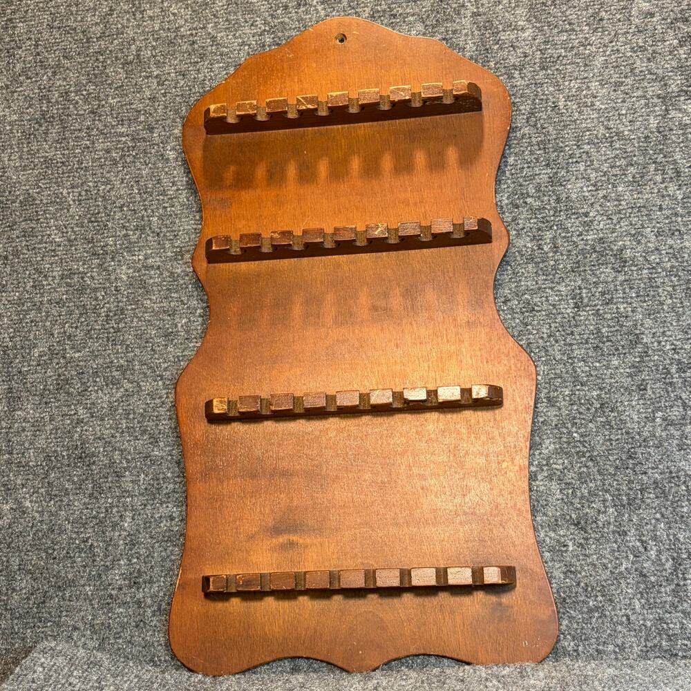Vintage Wooden Souvenir Spoon Wall Display Rack Collector Hanging Wood Shelf B